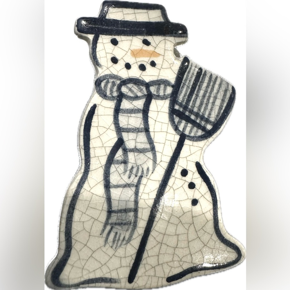 Dedham Pottery Snowman Brooch Pin Dedhamware Blue & White Signed Dated 1996 OOAK